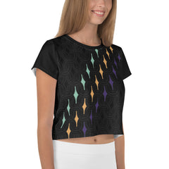 Fashionable crop t-shirt featuring unique Abstract Waves artwork.