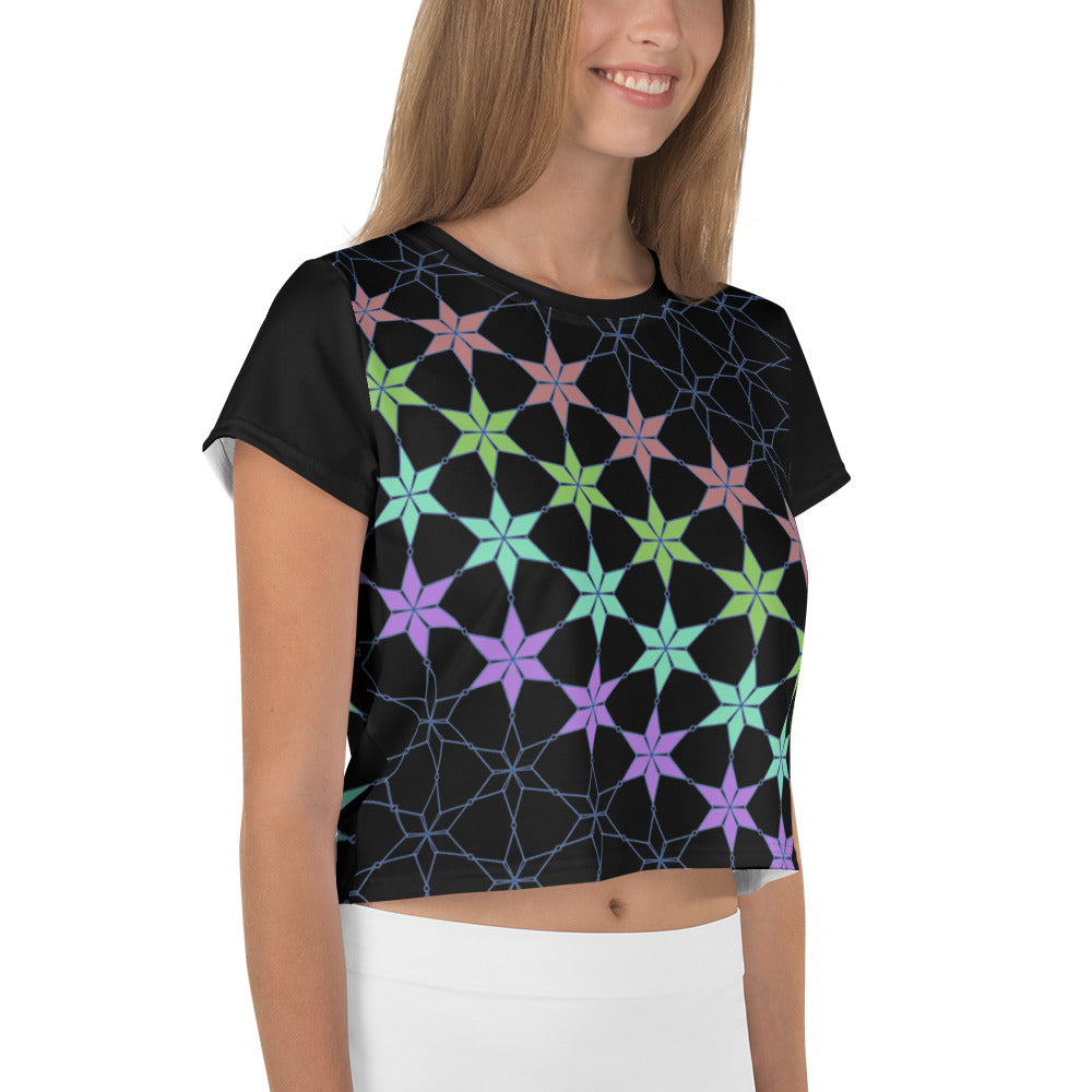 Geometric Delight Crop Tee displayed on a white background