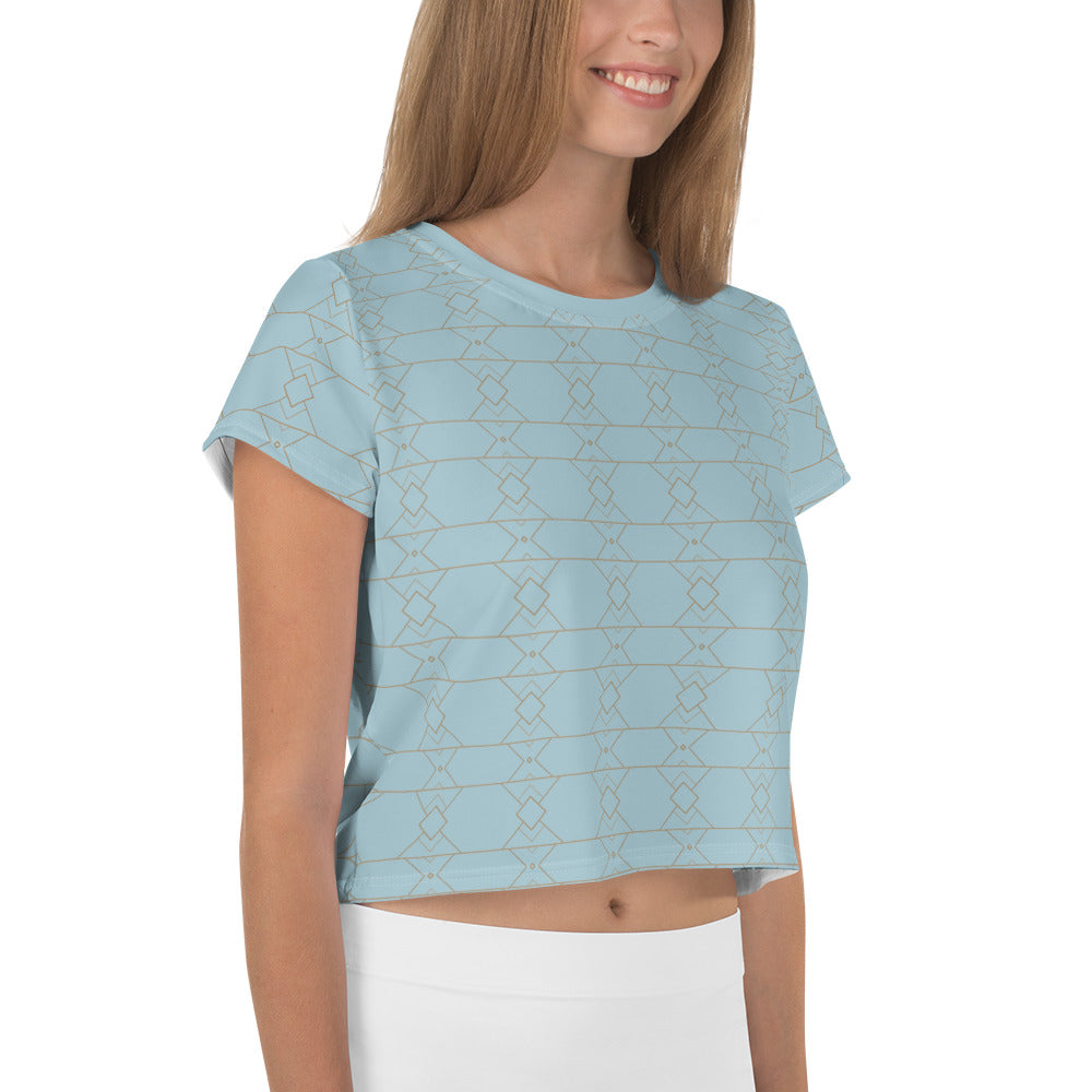 Close-up of Oceanic Bliss crop tee fabric and print