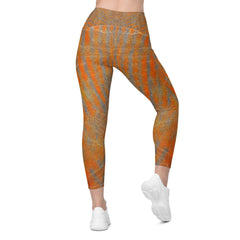 Versatile Orange Crossover Leggings, ideal for running, yoga, or casual wear