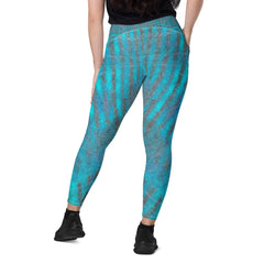 Versatile Light Blue Leggings with crossover waistband and pockets for superior comfort