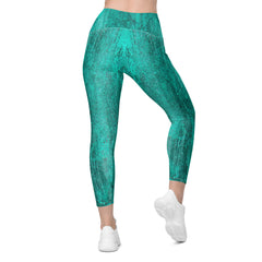 Polished Silver Crossover Leggings with Pockets