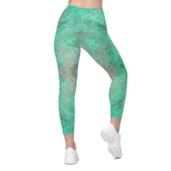 Satin Serenity Texture Crossover Leggings with Pockets