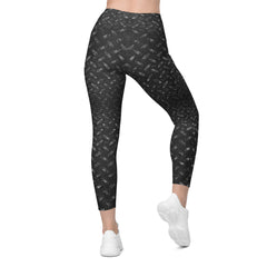 Sateen Stride Texture Crossover Leggings with Pockets