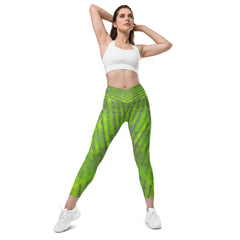 Nature-inspired Green Leggings with crossover design for a flattering fit