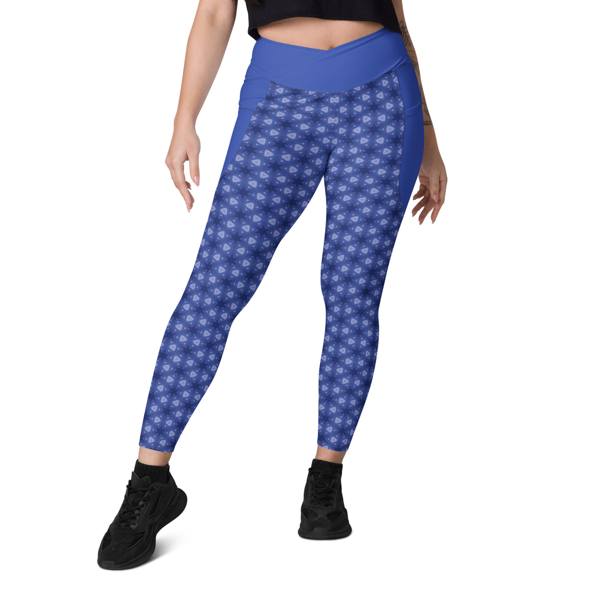 Patchwork Paradise Crossover Leggings with Pockets