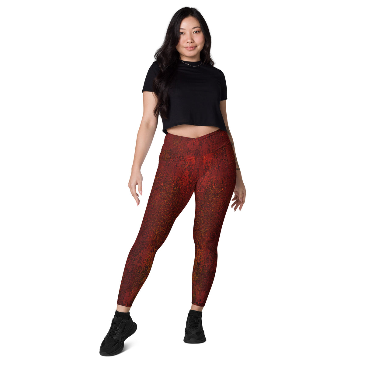 Modern Metallic Crossover Leggings with Pockets