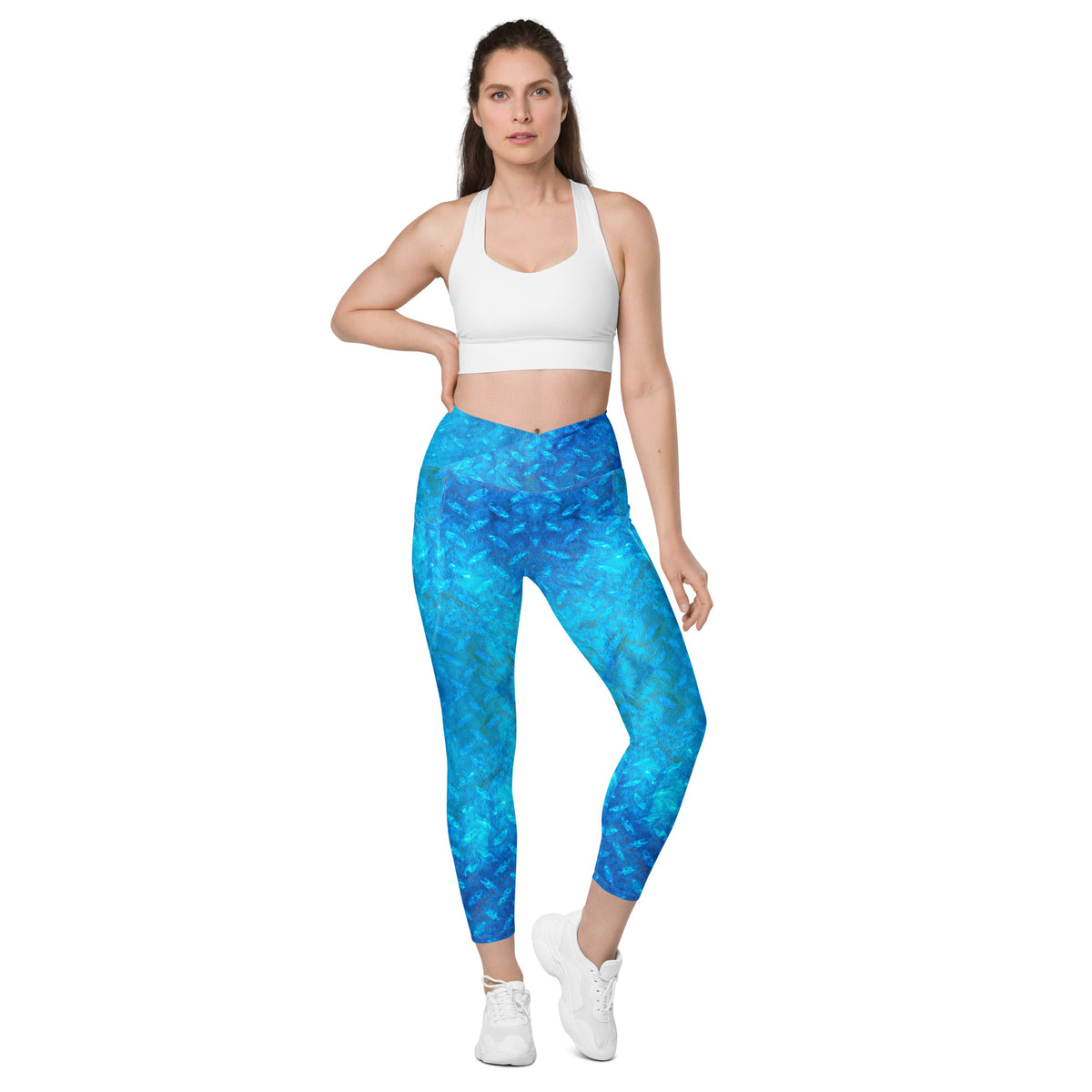 Waffle Weave Texture Crossover Leggings with Pockets