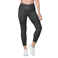 Sateen Stride Texture Crossover Leggings with Pockets