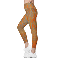 Eye-catching Orange Crossover Leggings with pockets for on-the-go essentials
