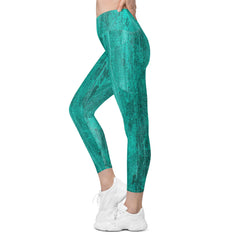 Polished Silver Crossover Leggings with Pockets