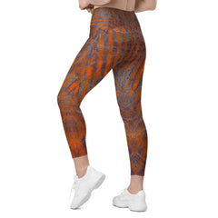 Eye-catching Orange and Black Leggings with crossover design for a sleek look