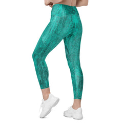 Polished Silver Crossover Leggings with Pockets