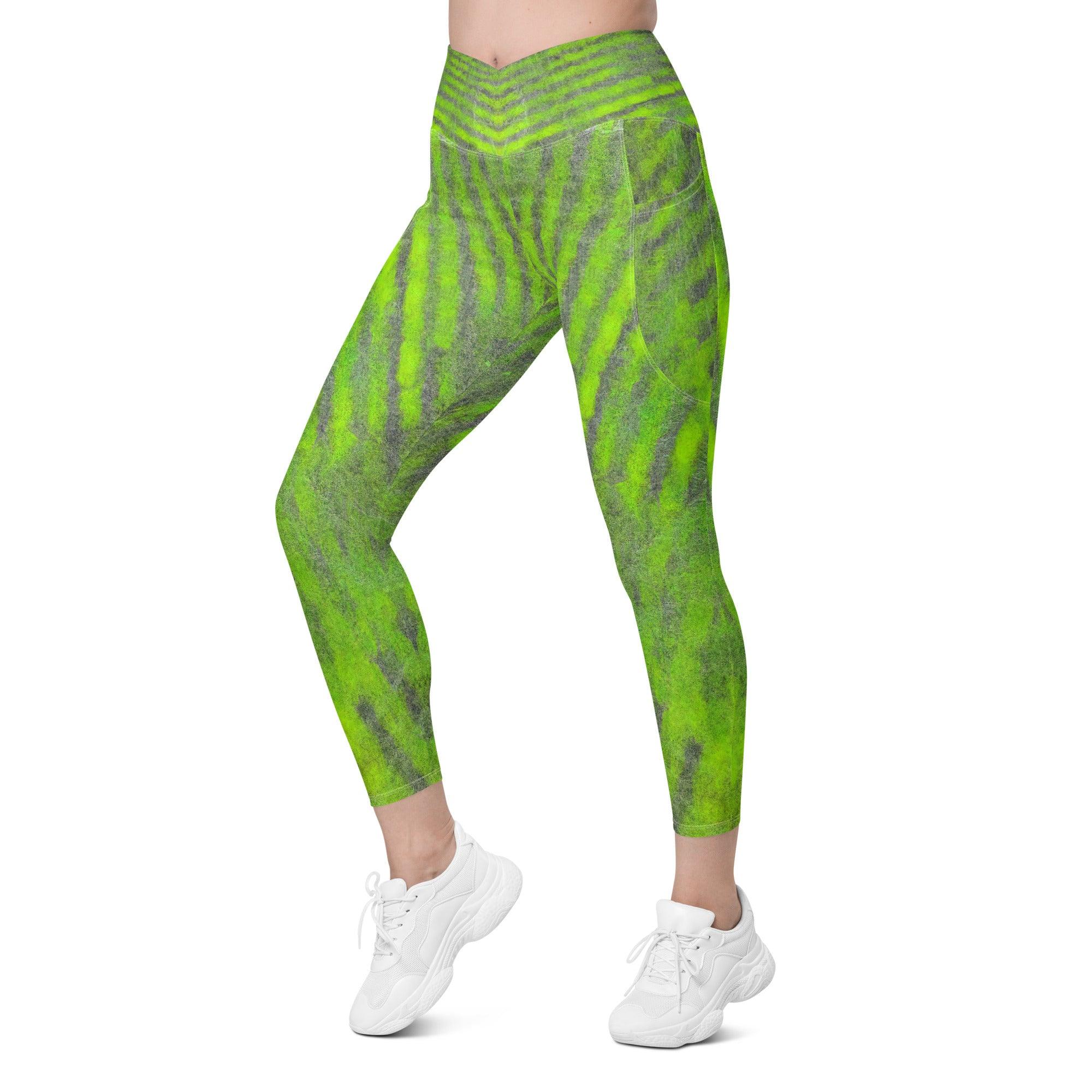 Eco-friendly style Green Leggings, perfect for yoga and fitness with practical pockets
