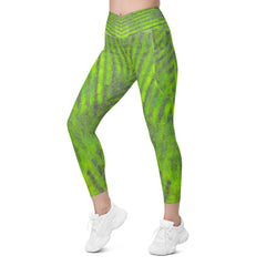 Eco-friendly style Green Leggings, perfect for yoga and fitness with practical pockets