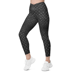 Sateen Stride Texture Crossover Leggings with Pockets