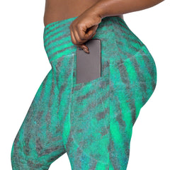 Bright Aqua Crossover Leggings with pockets, perfect for yoga and gym