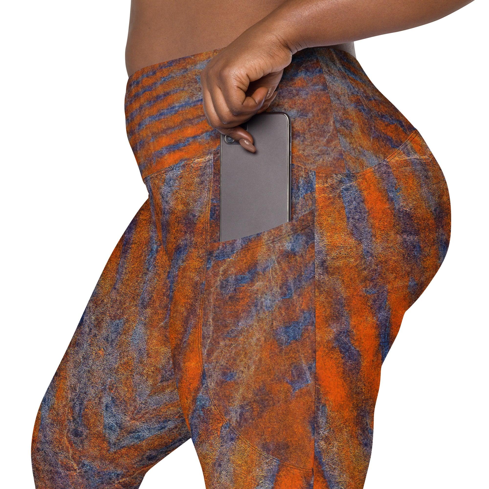 Vibrant Orange Black Crossover Leggings, combining style with practicality