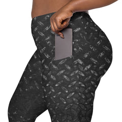 Sateen Stride Texture Crossover Leggings with Pockets