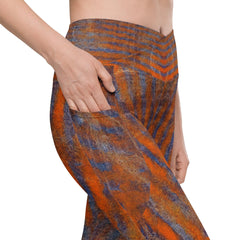 Striking Orange Black Crossover Leggings with pockets for standout style