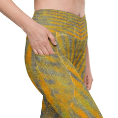 Energizing Yellow Crossover Leggings with pockets for style and convenience