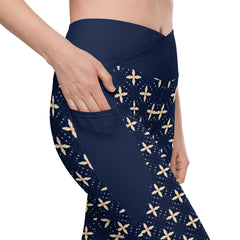 Lustrous Labyrinth Crossover Leggings with Pockets