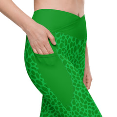 Peacock Parade Crossover Leggings with Pockets