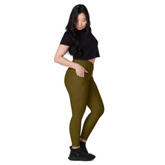 Rugged Denim Look Crossover Leggings with Pockets