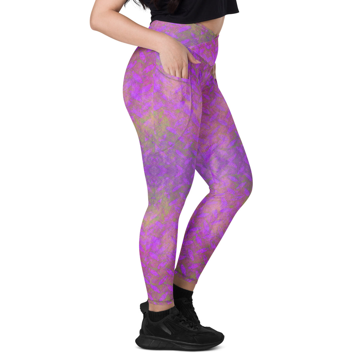 Velvet Bliss Texture Crossover Leggings with Pockets