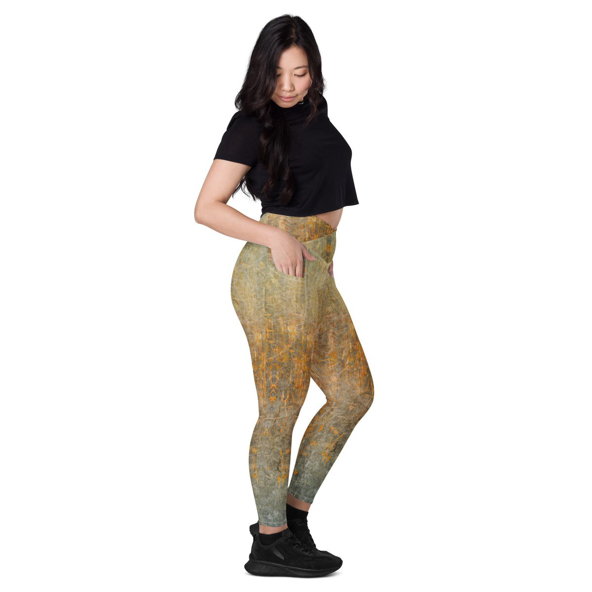 Bamboo Bound Texture Crossover Leggings with Pockets