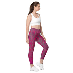 Vibrant Fuschia Crossover Leggings with pockets for a standout look