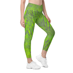 Vibrant Green Crossover Leggings with pockets, combining comfort and convenience