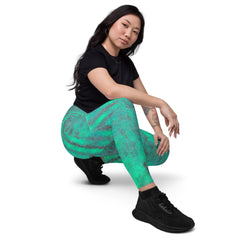 Cool Aqua Crossover Leggings with pockets for a vibrant workout look