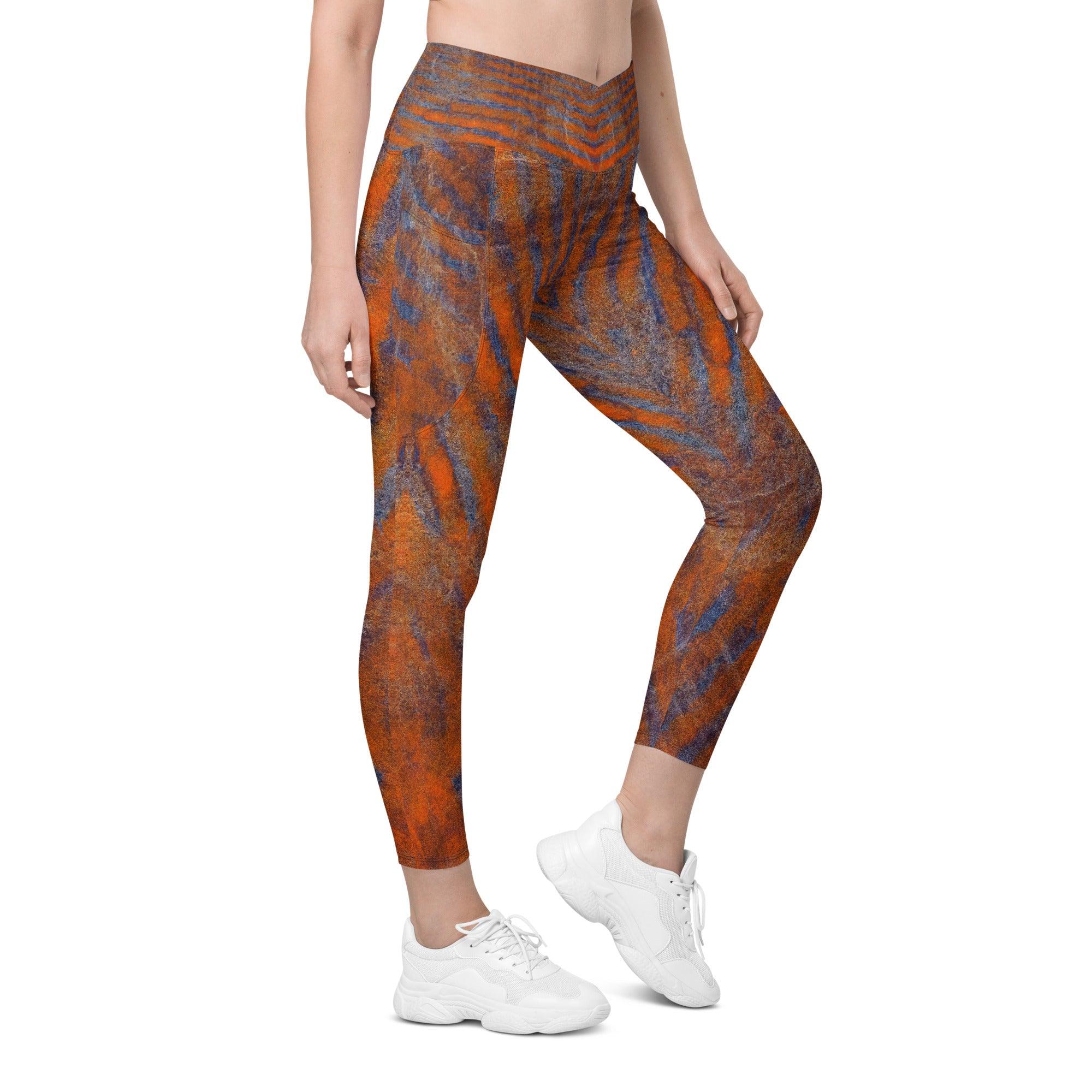 Dynamic contrast Orange Black Leggings, perfect for yoga and workouts