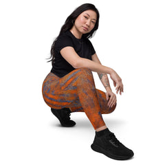 Functional and fashionable Orange Black Leggings with pockets for active wear