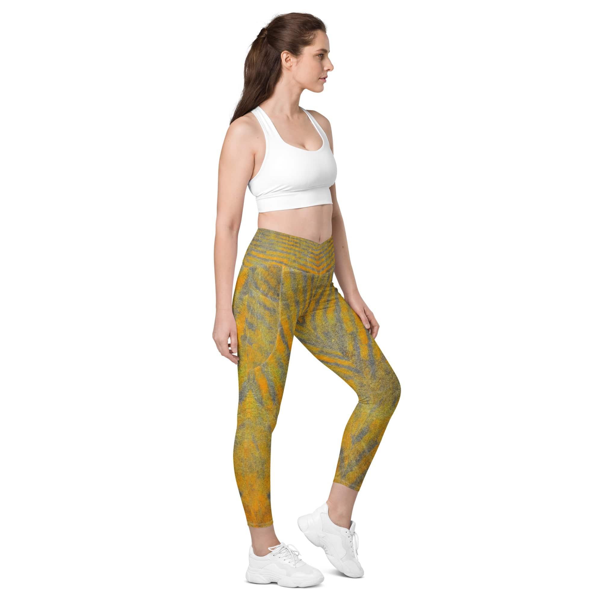 Sunny Yellow Crossover Leggings with pockets for a cheerful workout