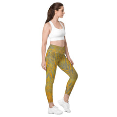 Sunny Yellow Crossover Leggings with pockets for a cheerful workout