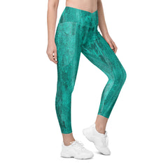 Polished Silver Crossover Leggings with Pockets