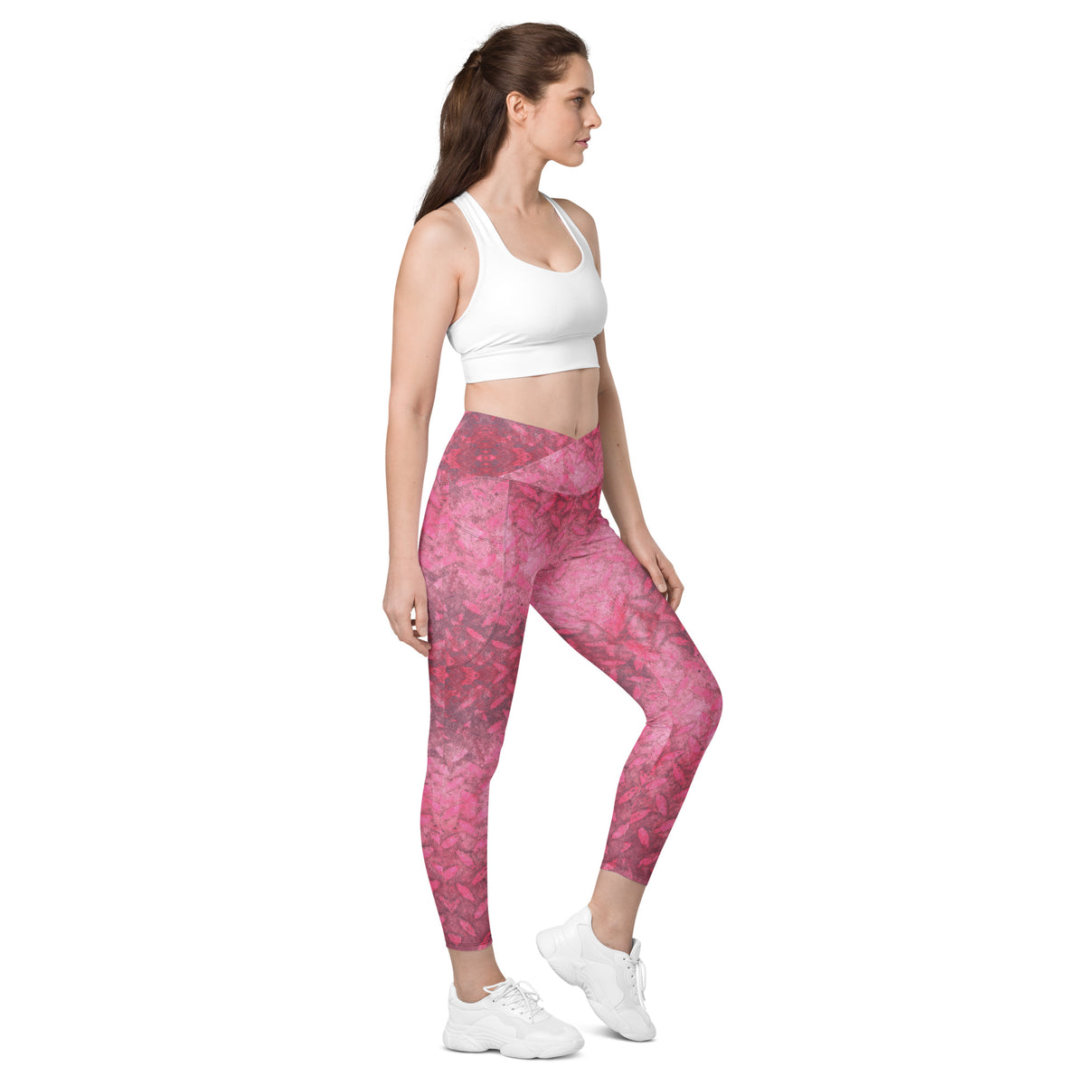 Honeycomb Hurdle Texture Crossover Leggings with Pockets