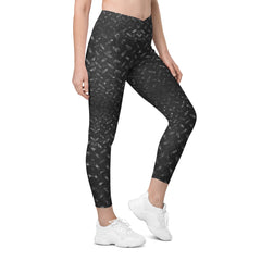 Sateen Stride Texture Crossover Leggings with Pockets