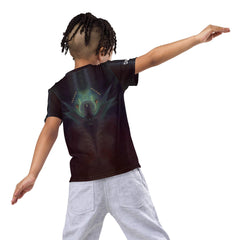 Child wearing CB3-88 crew neck t-shirt playing outdoors