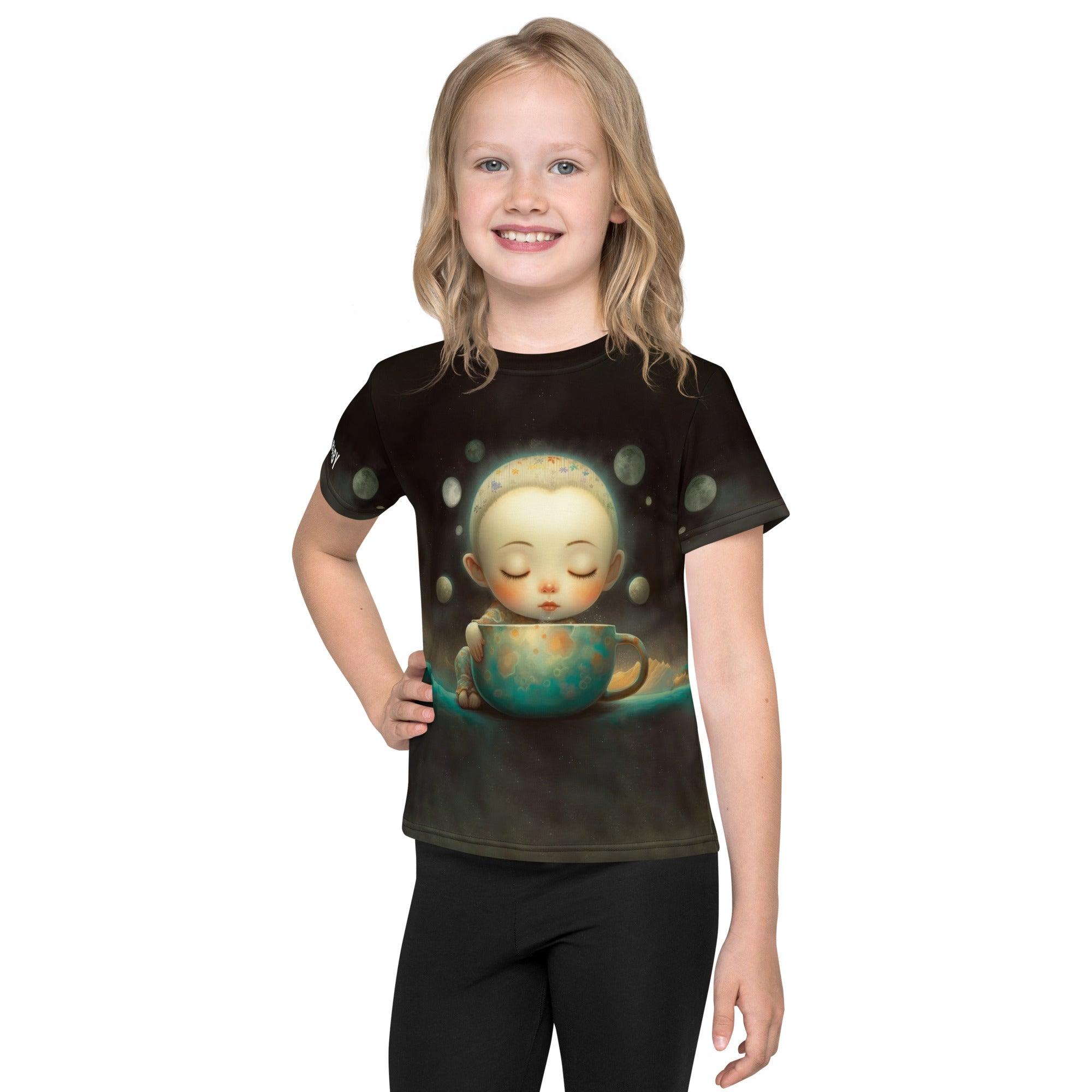 Child smiling in CB3-70 kids crew neck t-shirt, vibrant blue color