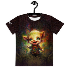 Child wearing CB3-91 crew neck t-shirt while playing outdoors