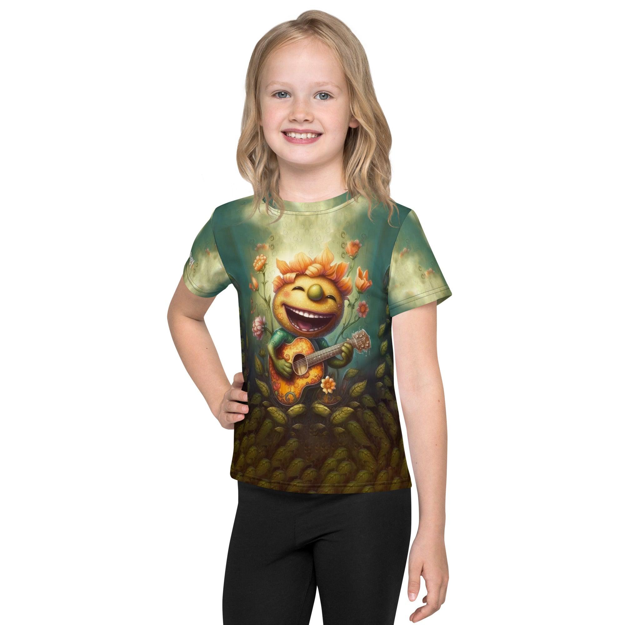 Child smiling in CB3-109 crew neck t-shirt, comfortable fit.