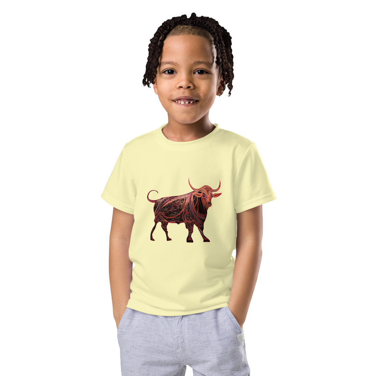 Bull’s Blossoming Backdrop Kids Crew Neck T-Shirt