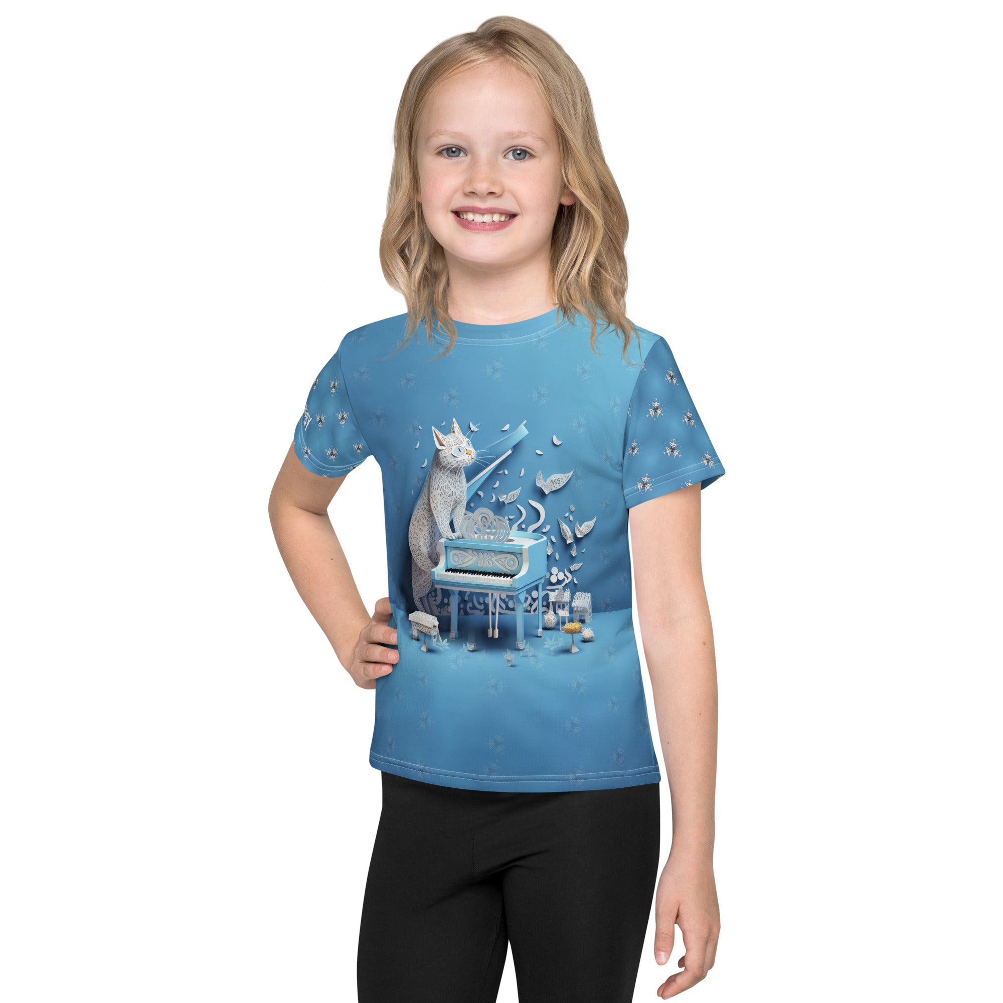 Kirigami Whimsy kids t-shirt with colorful paper art design.