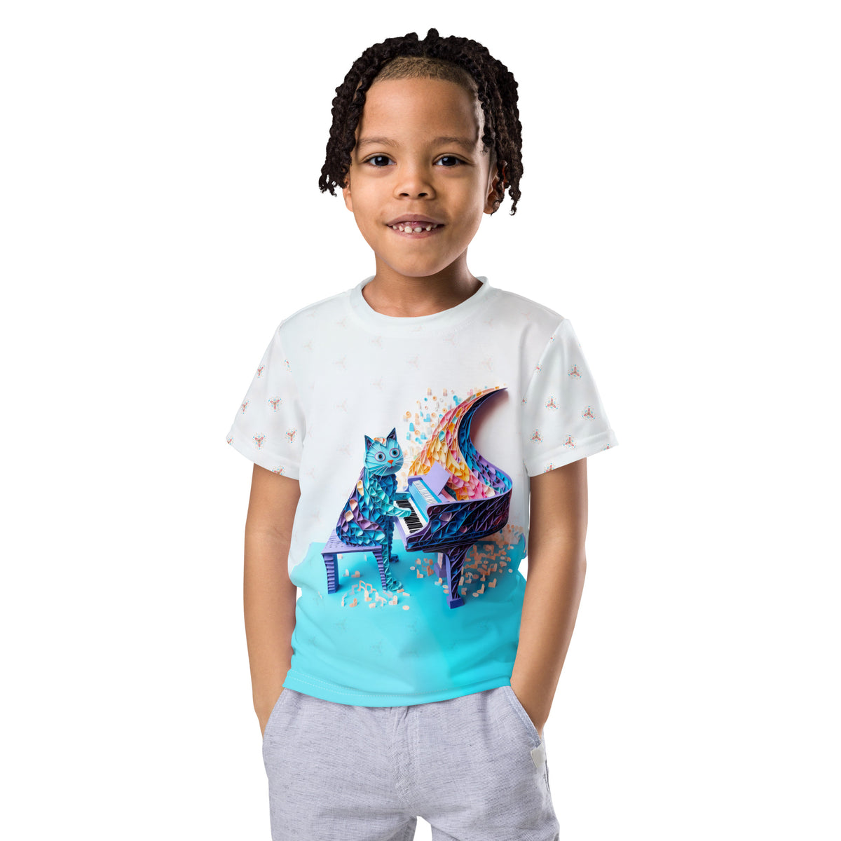 Child wearing Paper Craft Fun Kids T-Shirt with colorful designs