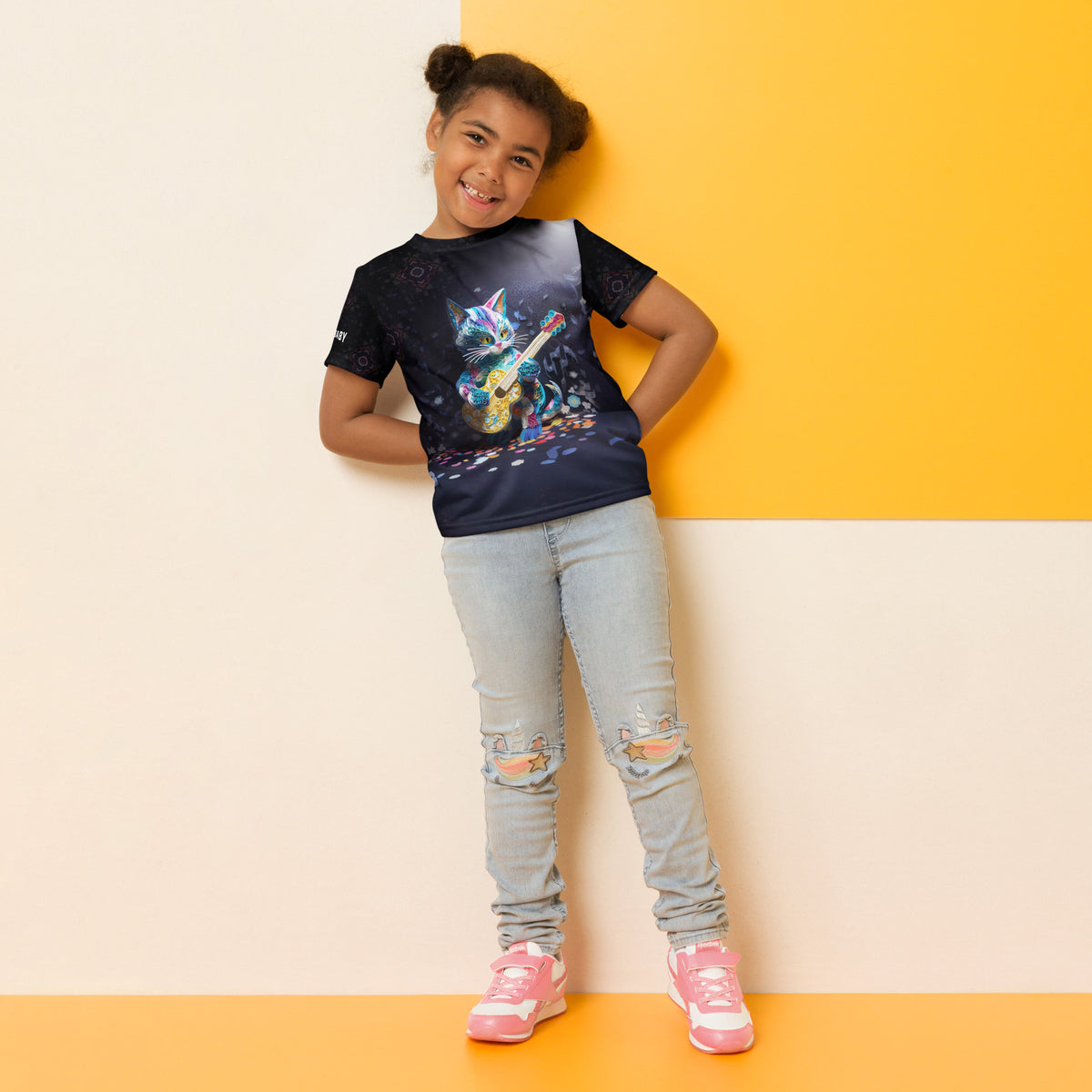 Origami Magic kids t-shirt with colorful paper crane design.