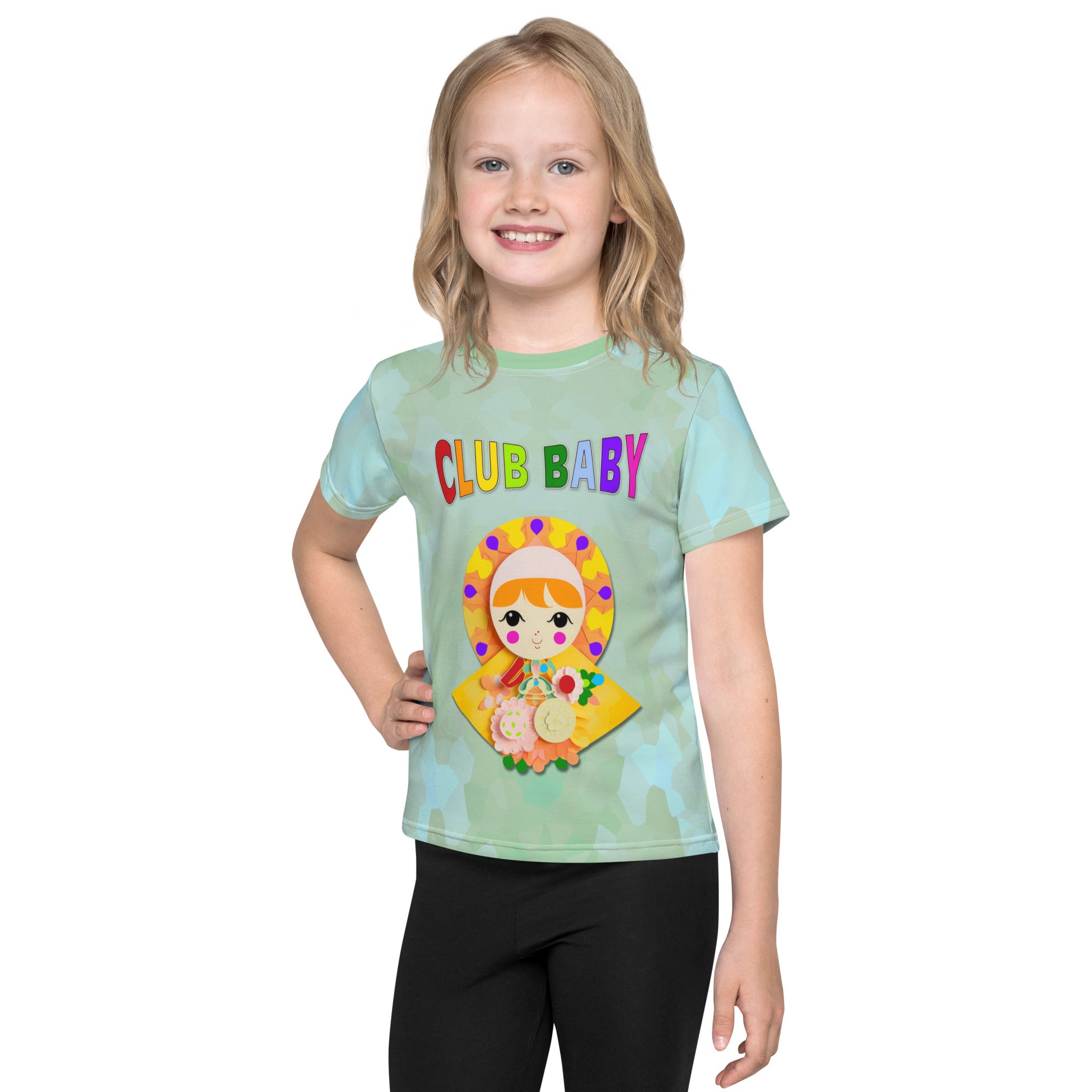 Kids playing in Gnome Village printed crew neck t-shirt.
