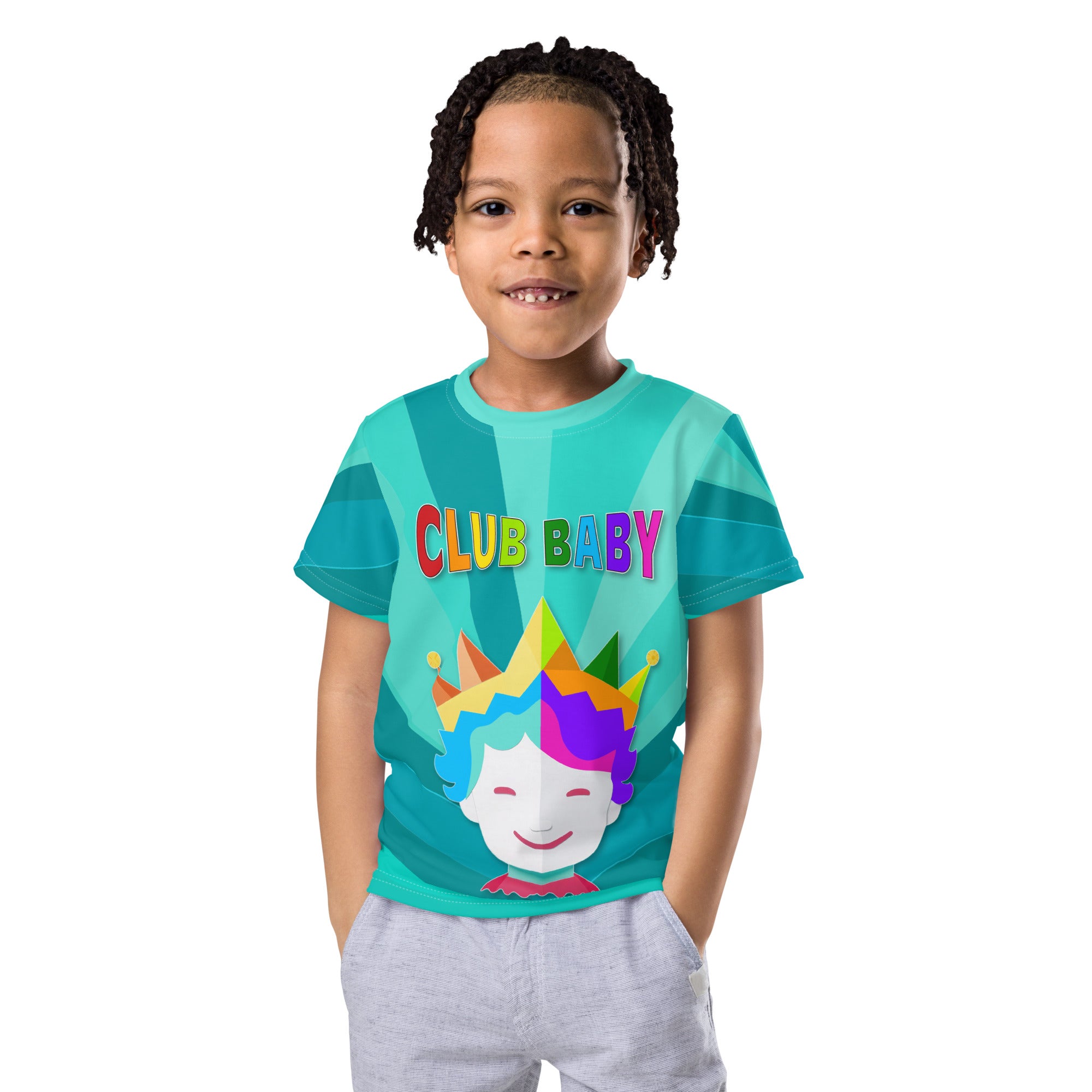 Child wearing unicorn design crew neck t-shirt
